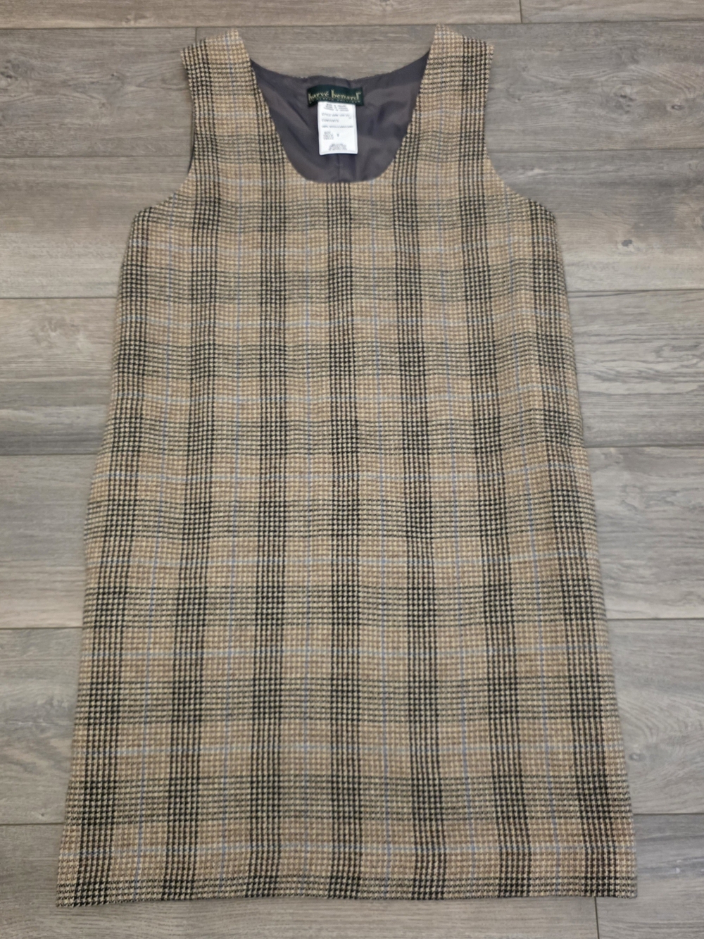 Harve Benard Beige and Black Plaid Midi Dress
